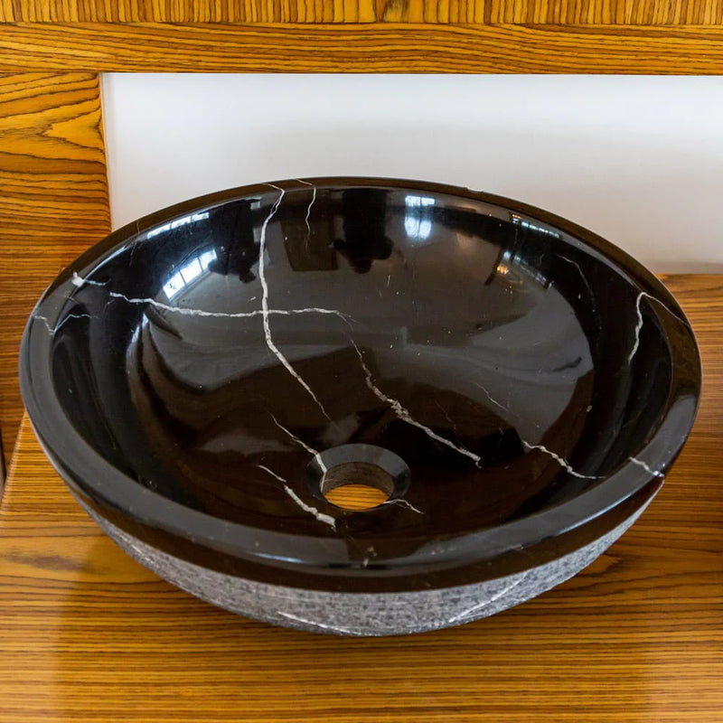 Natural Stone Toros Black Marble Above Vanity Bathroom Sink Rustic Outside (D)16" (H)6" angle view