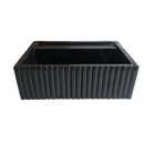 Toros Black Marble Rectangular Wall-mount Bathroom Sink Fluted (W)16" (L)24" (H)7" Polished front view