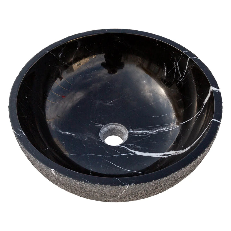 Toros Black Marble Above-Vanity Bathroom Vessel Sink Rough Exterior (D)16" (H)6" angle view product shot