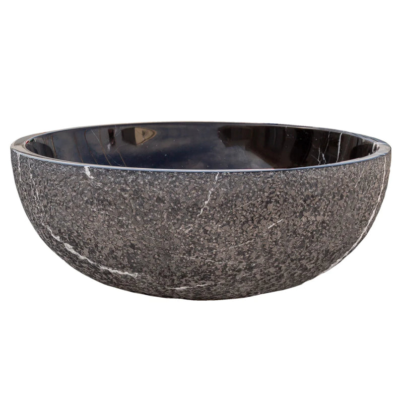 Toros Black Marble Above-Vanity Bathroom Vessel Sink Rough Exterior (D)16" (H)6" side view product shot