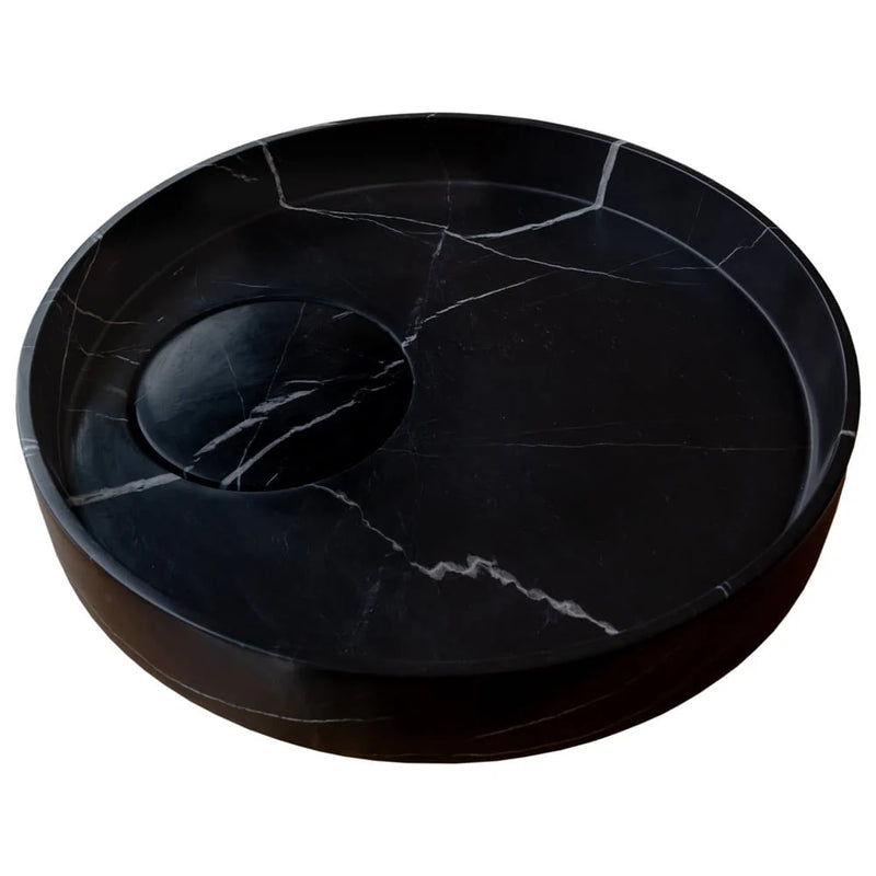 Natural Stone Toros Black Marble Above Vanity Designer Bathroom Sink Polished (D)17.5" angle view