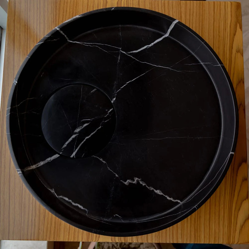 Natural Stone Toros Black Marble Above Vanity Designer Bathroom Sink Polished (D)17.5" top view