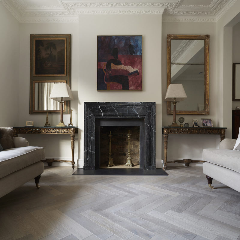 Toros black fireplace mantel polished 49x69 installed living room