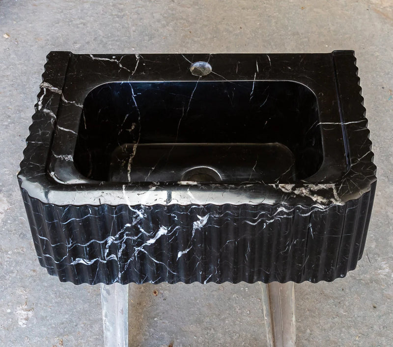 Toros Black Marble Rectangular Wall-mount Bathroom Sink Polished (W)12" (L)19" (H)7" front view