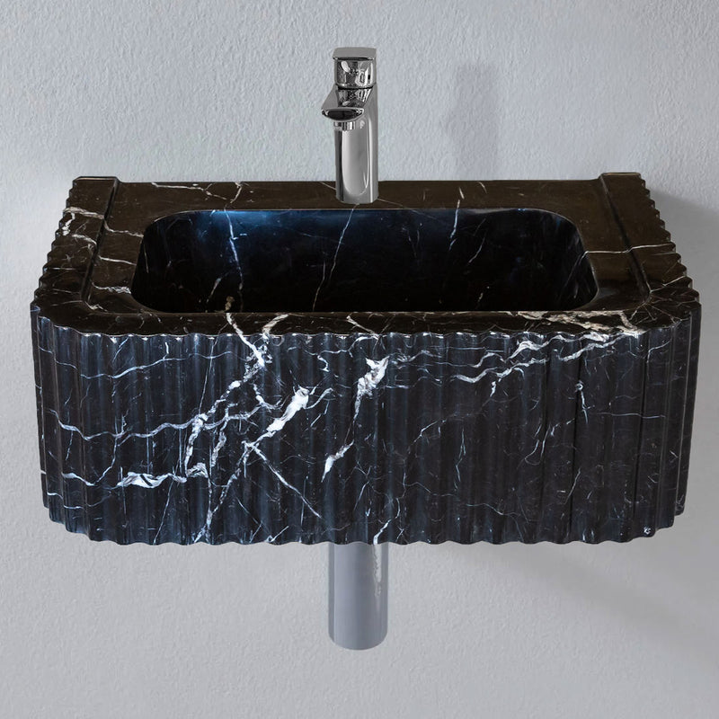 Toros black marble rectangular wall-mount sink 19x12x7 bathroom view