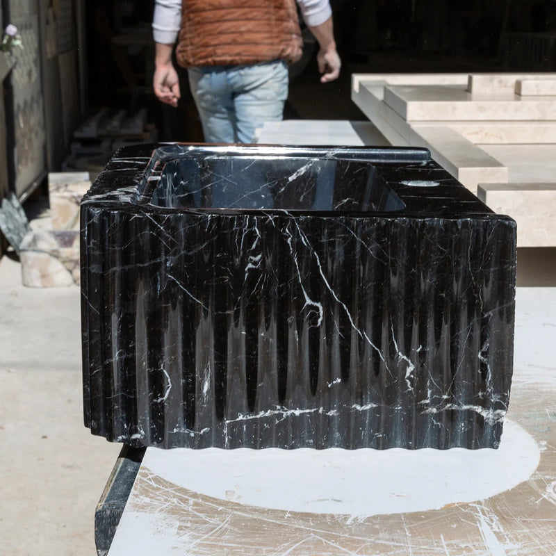 Toros Black Marble Rectangular Wall-mount Bathroom Sink Polished (W)12" (L)19" (H)7" side view