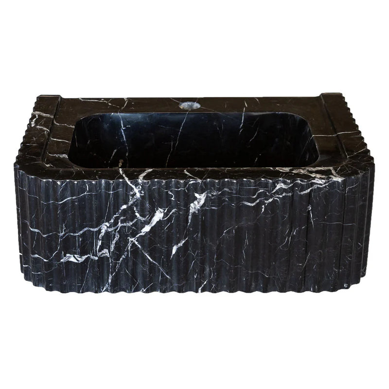 Toros Black Marble Rectangular Wall-mount Bathroom Sink Polished (W)12" (L)19" (H)7" angle view