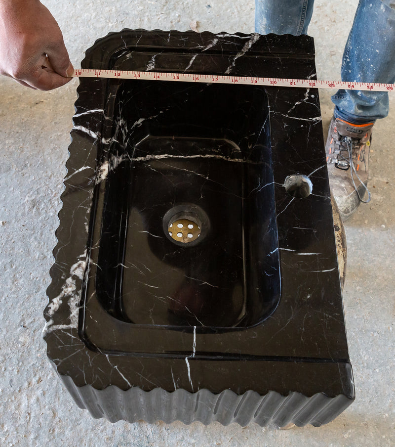 Toros black marble rectangular wall-mount sink 19x12x7 width measure view