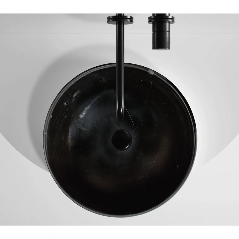 Toros Black Natural Stone Marble Above Vanity Bathroom Sink Semi-Polished (D)16" (H)6" bathroom view black faucet