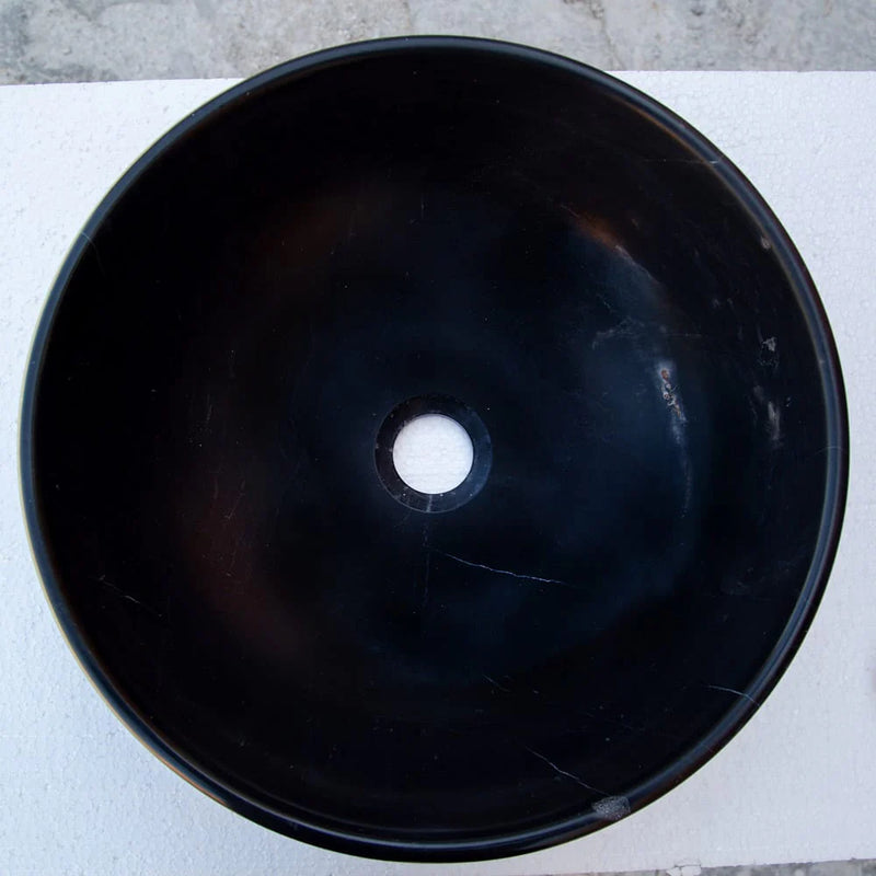 Toros Black Natural Stone Marble Above Vanity Bathroom Sink Semi-Polished (D)16" (H)6" top view