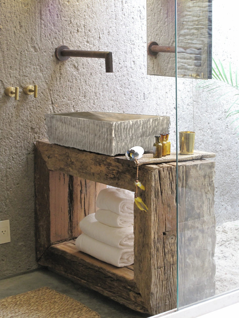 Travertine Rectangular Sink Natural Stone Above Vanity Bathroom Sink (W)23" (D)18" (H)8" wide view bathroom