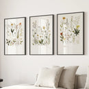 Watercolor Set of 3. Colorful Wildflower Prints