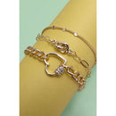 Trio Layer Heart Charm Bracelet | Gold Tone Jewelry