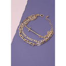 Triple Multi Bracelets with Large Cross Charm Pendant | Gold Tone Fashion Jewelry