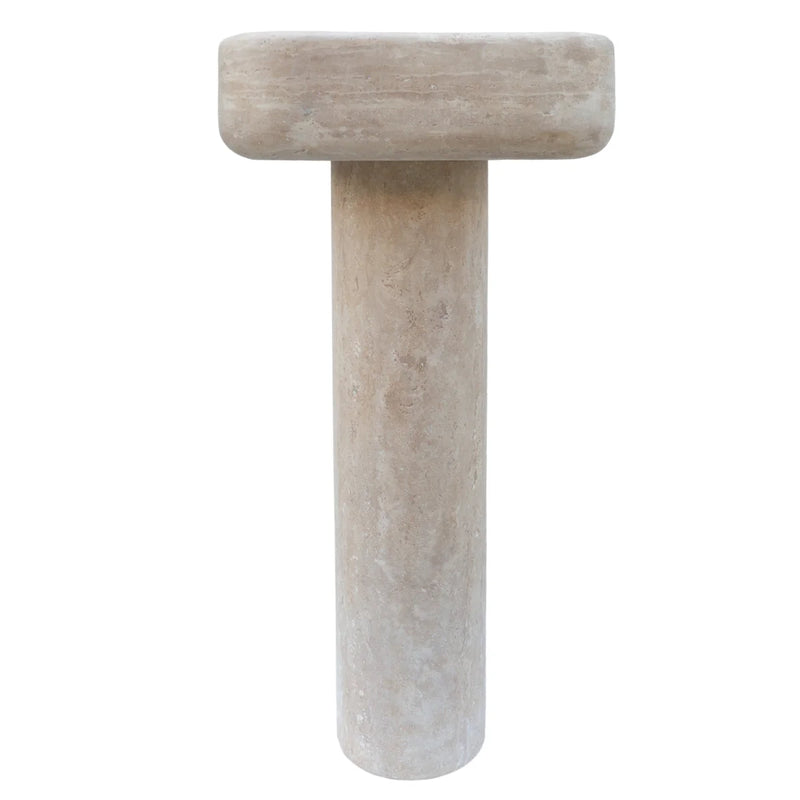 Troia Light Travertine Pedestal Stand-alone Sink Honed and Filled (W)15" (L)16" (H)33.5" front view