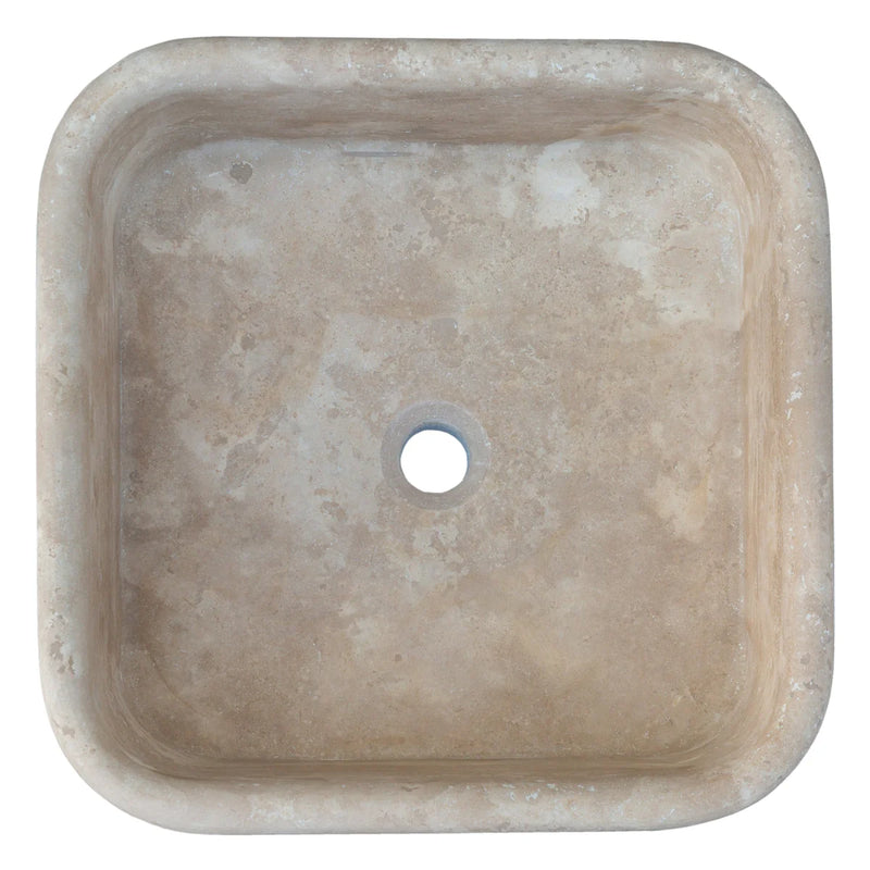 Troia Light Travertine Pedestal Stand-alone Sink Honed and Filled (W)15" (L)16" (H)33.5" top view