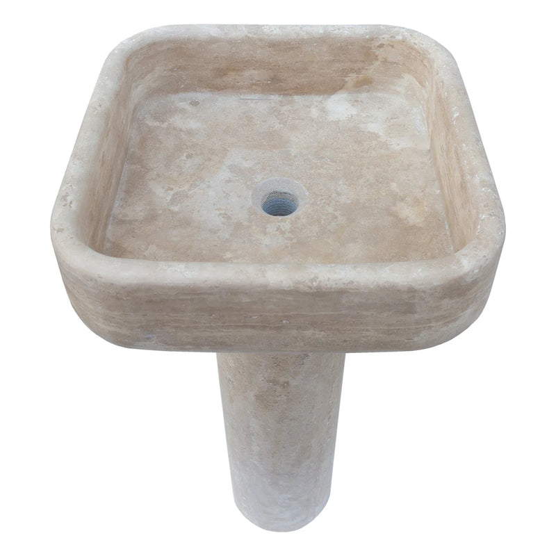 Troia Light Travertine Pedestal Stand-alone Sink Honed and Filled (W)15" (L)16" (H)33.5" angle view