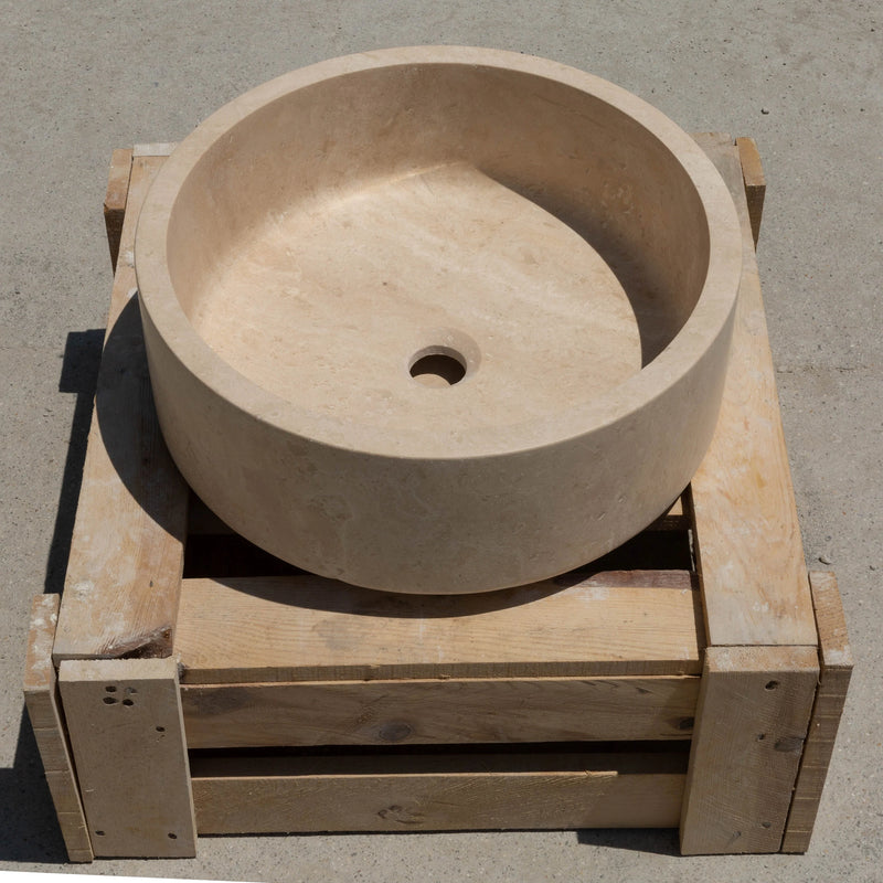 Troia light beige travertine cylinder round vessel sink 20020029 D16 H6 honed filled product view
