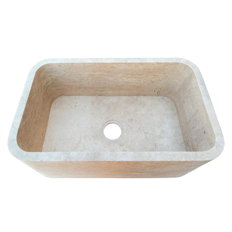 Troia Light Travertine Rectangular Farmhouse Kitchen Sink Honed (W)18" (L)30" (H)10" angle product shot