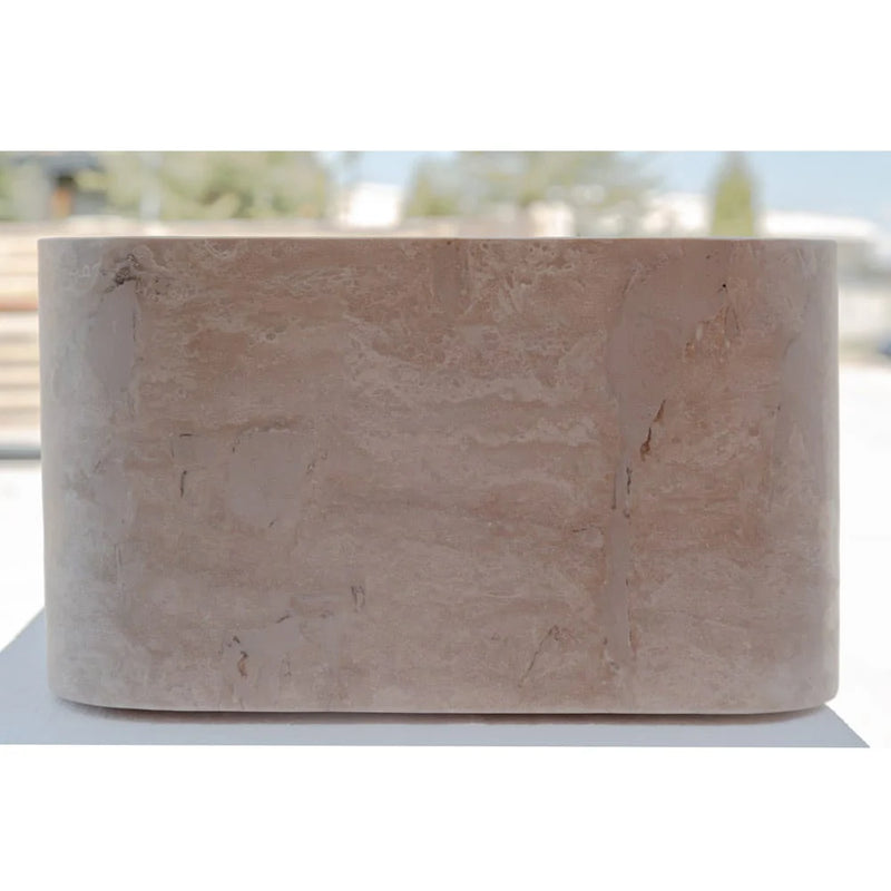 Troia Light Travertine Rectangular Farmhouse Kitchen Sink Honed (W)18" (L)30" (H)10" side view