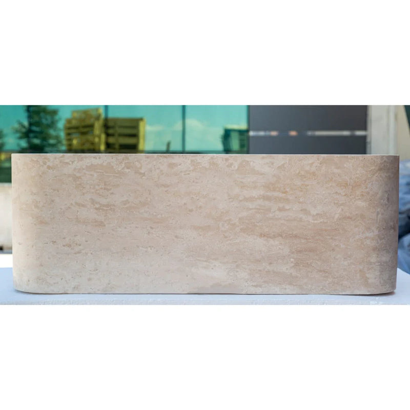 Troia Light Travertine Rectangular Farmhouse Kitchen Sink Honed (W)18" (L)30" (H)10" side view