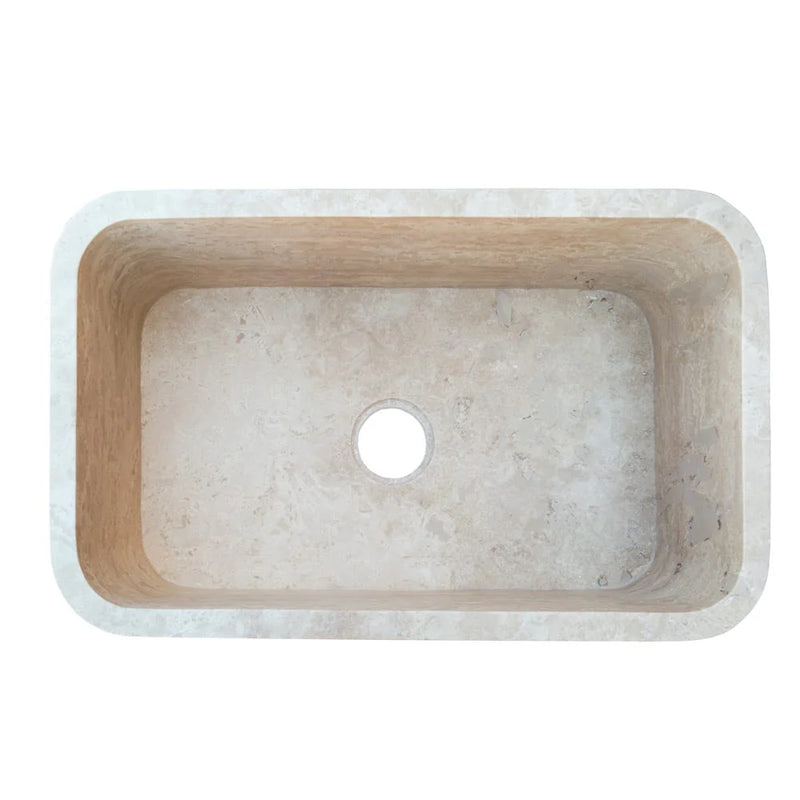 Troia Light Travertine Rectangular Farmhouse Kitchen Sink Honed (W)18" (L)30" (H)10" top view product shot