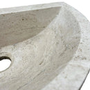 Troia Light Travertine Half Round Wall-mount Bathroom Sink (W)10" (L)16" (H)6" angle close-up view