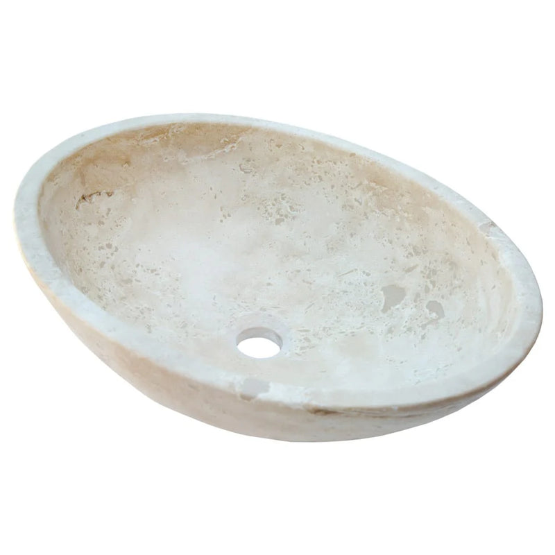 Troia Light Travertine Above Vanity Bathroom Oval Vessel Sink Polished (W)16" (L)21" (H)6" angle product shot