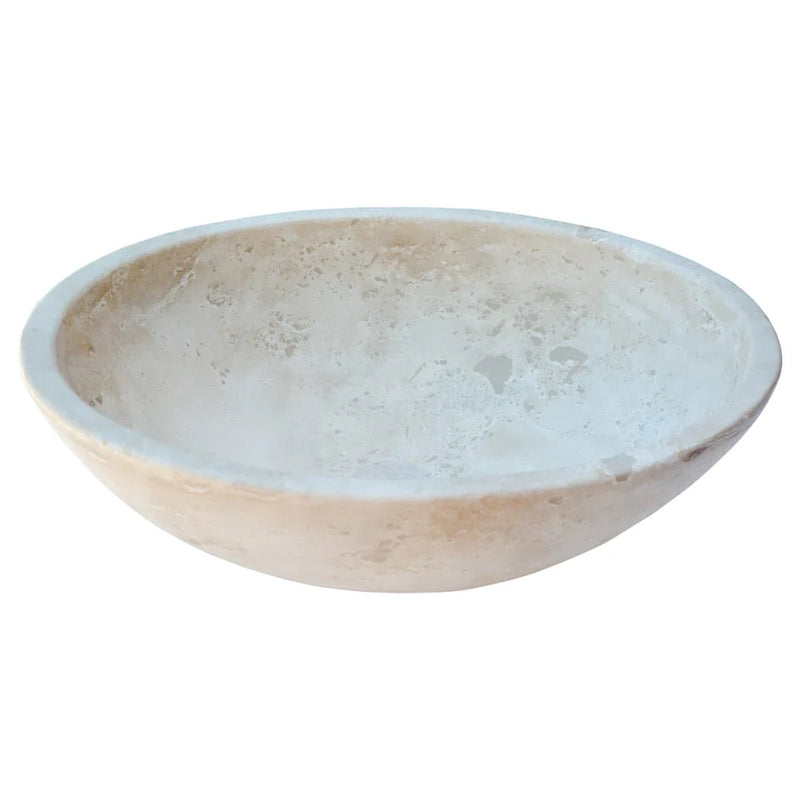 Troia Light Travertine Above Vanity Bathroom Oval Vessel Sink Polished (W)16" (L)21" (H)6" angle front product shot