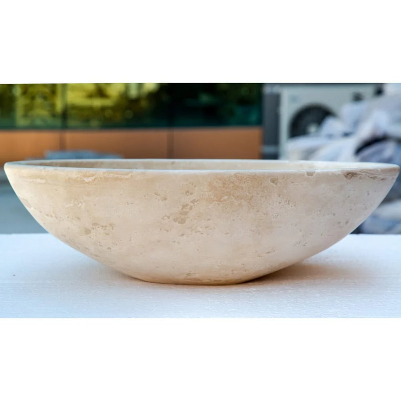 Troia Light Travertine Above Vanity Bathroom Oval Vessel Sink Polished (W)16" (L)21" (H)6" side view