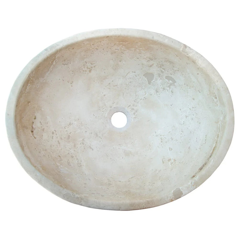 Troia Light Travertine Above Vanity Bathroom Oval Vessel Sink Polished (W)16" (L)21" (H)6" top view product shot