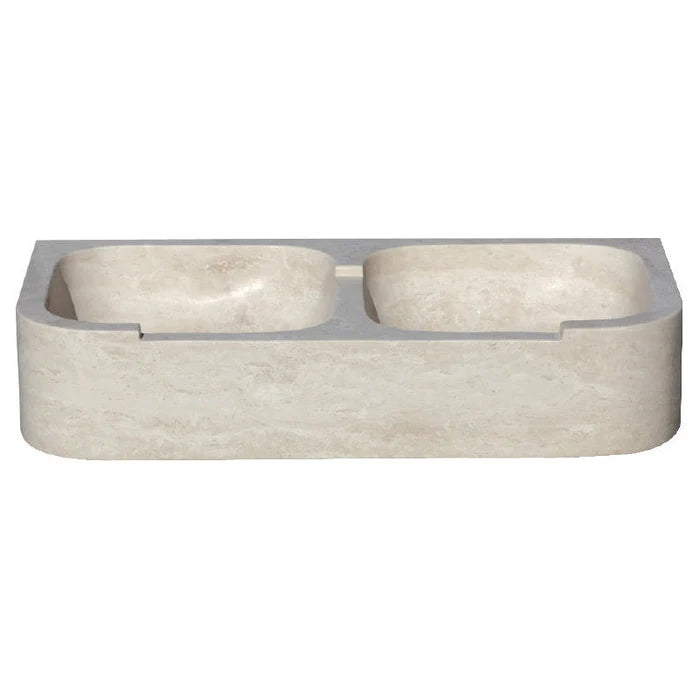 Troia Light Travertine Curved Apron Double Bowl Farmhouse Kitchen Sink product shot