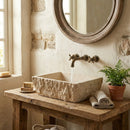 Light Turkish Travertine Natural Stone Rustic Vessel Sink Honed Hand Chiseled 12x17