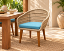 Teak & Synthetic Rope Dining Chair with Blue Cushion