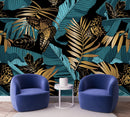 Blue and Gold Leaves Wallpaper