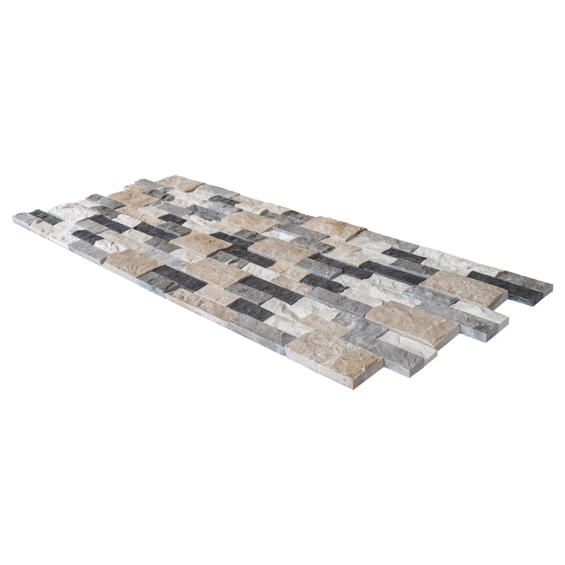 Tundra Gray Mix Ledger 3D Panel 6x24 Natural Travertine Wall Tile splitface multiple profile view
