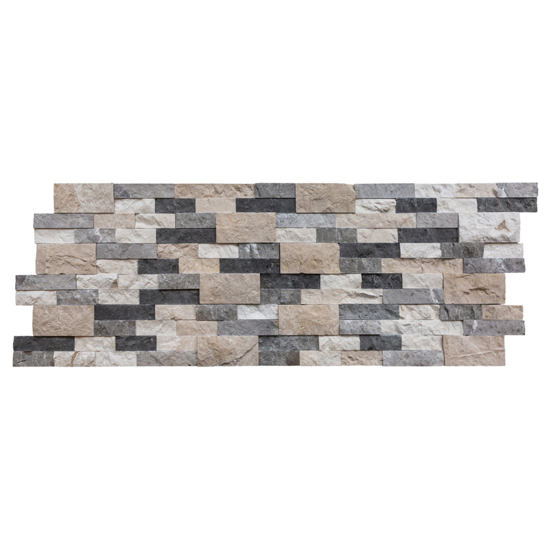 Tundra Gray Mix Ledger 3D Panel 6x24 Natural Travertine Wall Tile splitface multiple top view