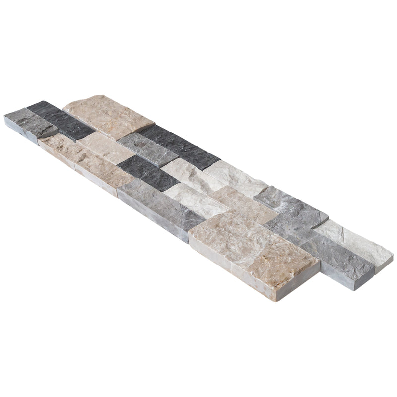 Tundra Gray Mix Ledger 3D Panel 6x24 Natural Travertine Wall Tile splitface single angle view