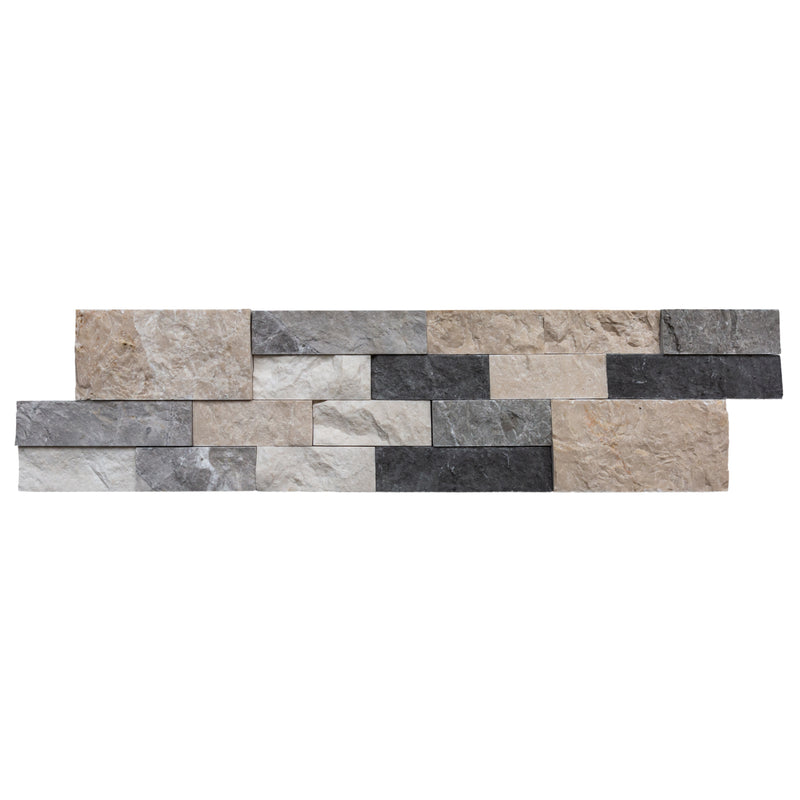 Tundra Gray Mix Ledger 3D Panel 6x24 Natural Travertine Wall Tile splitface single top view
