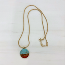 Turquoise Disc Necklace 20" Chain with 1" Stone Pendant | Minimalist Half-Metal Jewelry