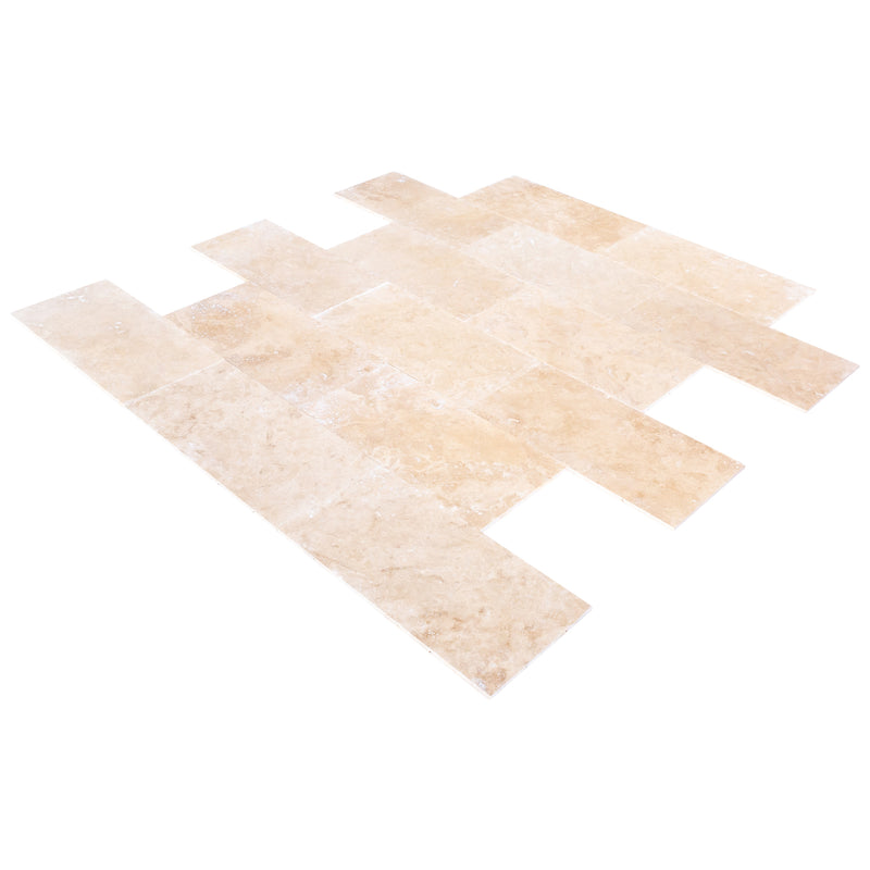 Tuscany beige travertine floor wall tile 12x24 multiple angle wide view
