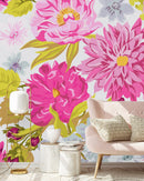 Modish Modern Brightly Pink Flowers Wallpaper
