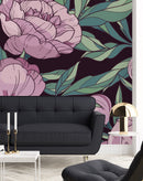 Fashionable Modern Dark Wallpaper with Peonies