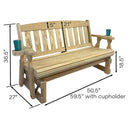 4ft Heavy Duty Unfinished Wood Porch Glider Bench with Cupholders - Made in USA