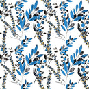 Fashionable Blue Leaves and Berries Wallpaper Vogue