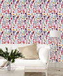 Voguish White Wallpaper with Flowers Fashionable