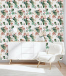White Wallpaper with Cactus