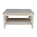 Square Unfinished Solid Wood Coffee Table with Bottom Shelf