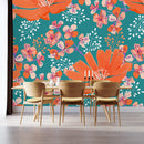 Contemporary Orange Flowers Modern Wallpaper