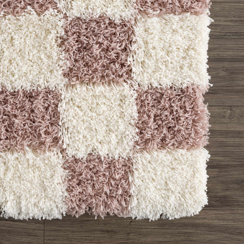 Atira Pink Checkered Shag Rug